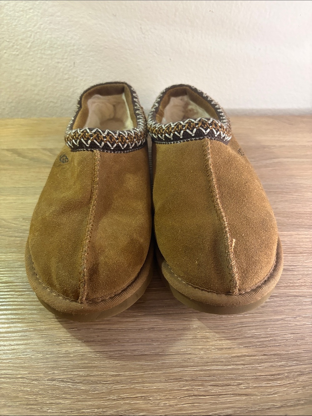 UGG Chestnut Brown Suede Slip-On Slippers with Braided Trim - Picture 2 of 11